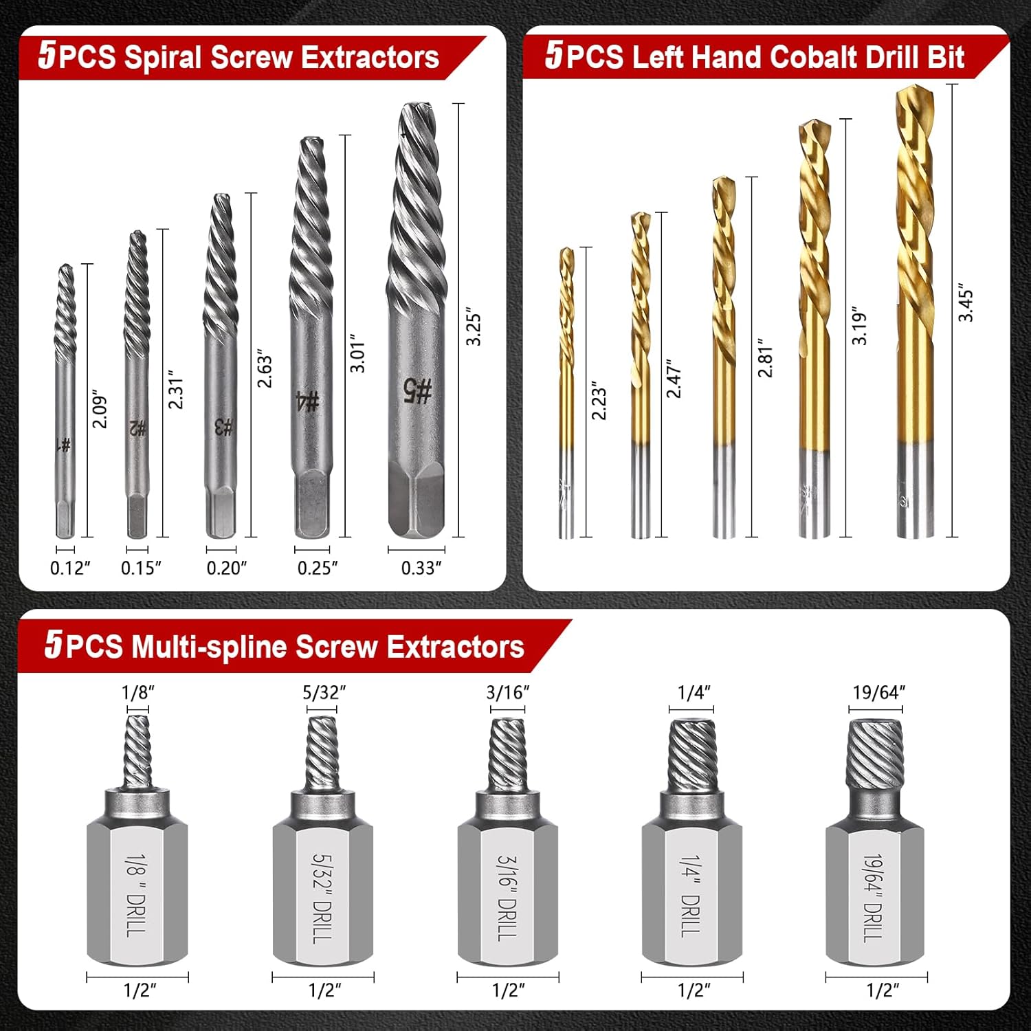 Screw Extractor Set+Left Hand Drill Bit Hex Head Easy Out for Stripped Screws and Broken Bolts