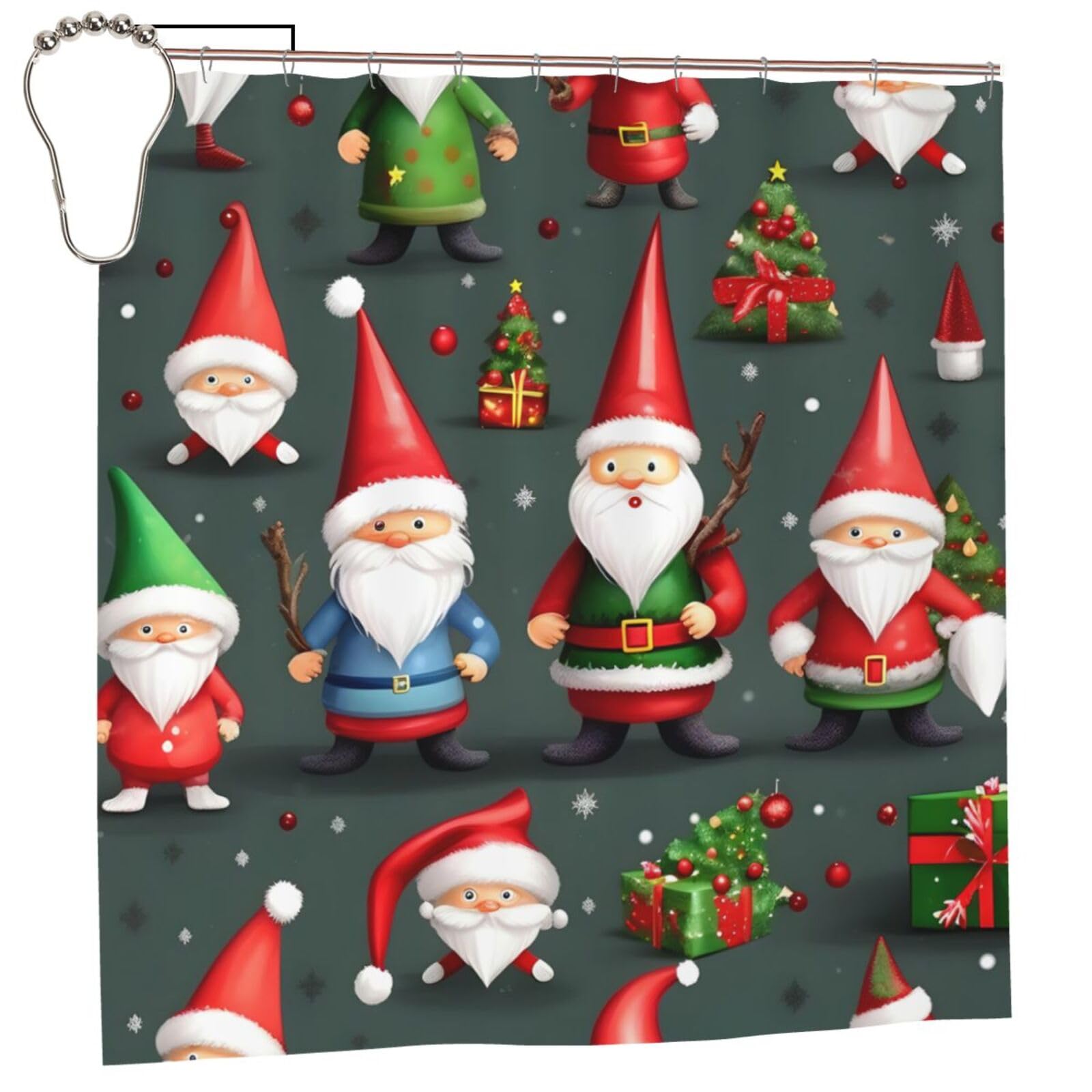 Rideau de douche nains de Noël anti-moisissure polyester 183 cm sans rouille