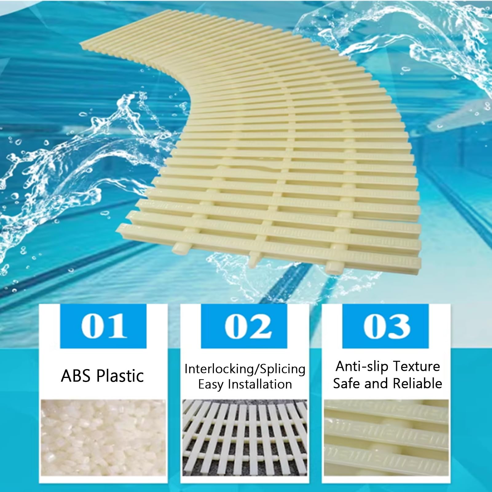 Generico Griglia di Scarico per Piscina ad Alta Resistenza, Tappetino in plastica ABS a 3 Fori con Texture a Rombi, capacità di carico 250 kg, Ideale per Uso Interno ed Esterno (20 cm, Set da 5)