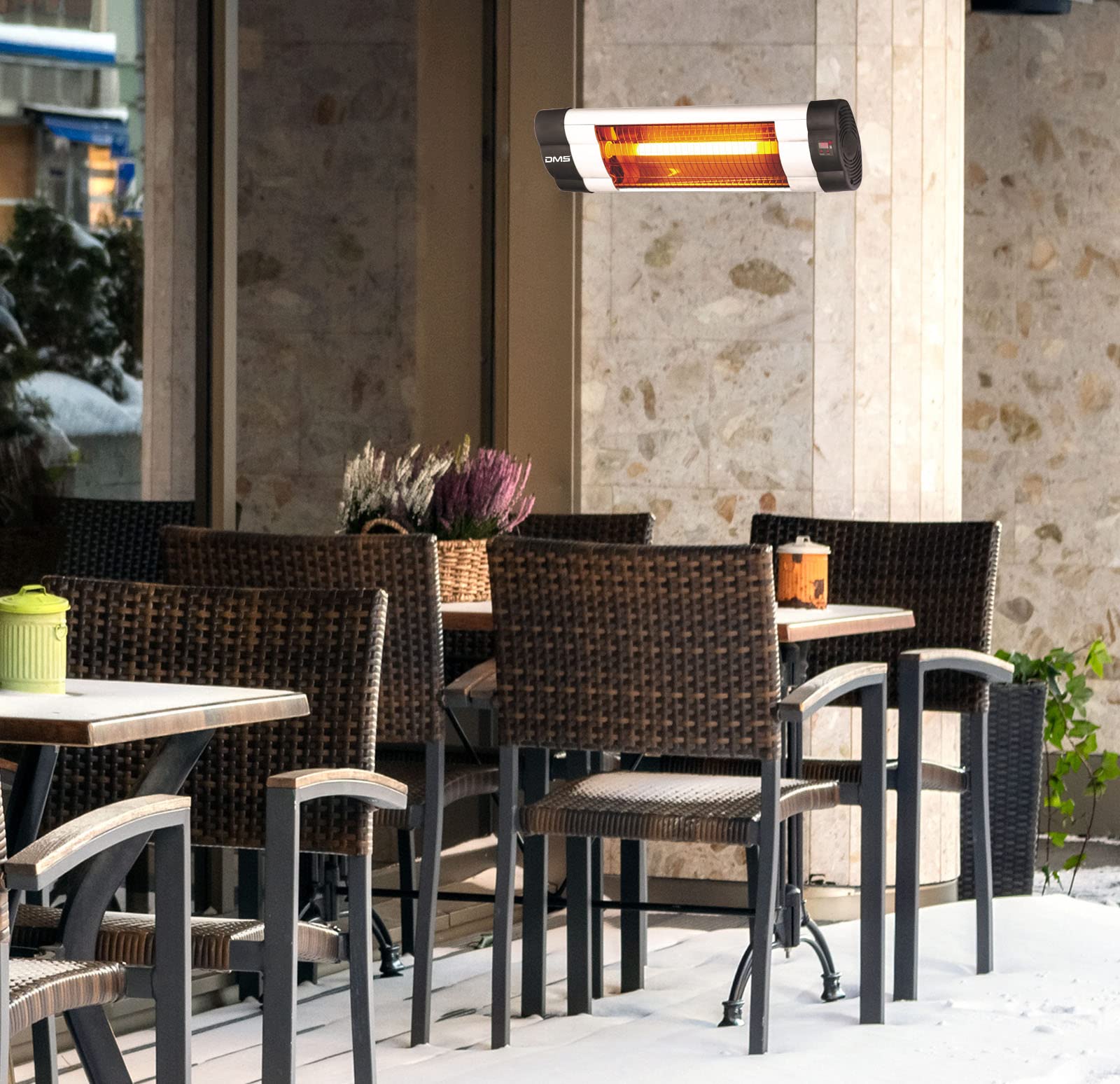 DMS® Infrarotstrahler Heizstrahler Wärmestrahler 2in 1 Terrassenstrahler Temperatur 3-Stufig höhenverstellbarem Teleskopstativ Wickeltischstrahler Terrassenheizer Quarzstrahler 2500W mit Fernbedienung