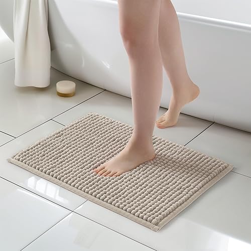 Miniatura 14 de FRESHMINT Alfombra de baño de felpilla Chunky Ombre 17"x24", pequeñas alfombras de baño suaves y absorbentes al agua para el piso del baño, gruesas