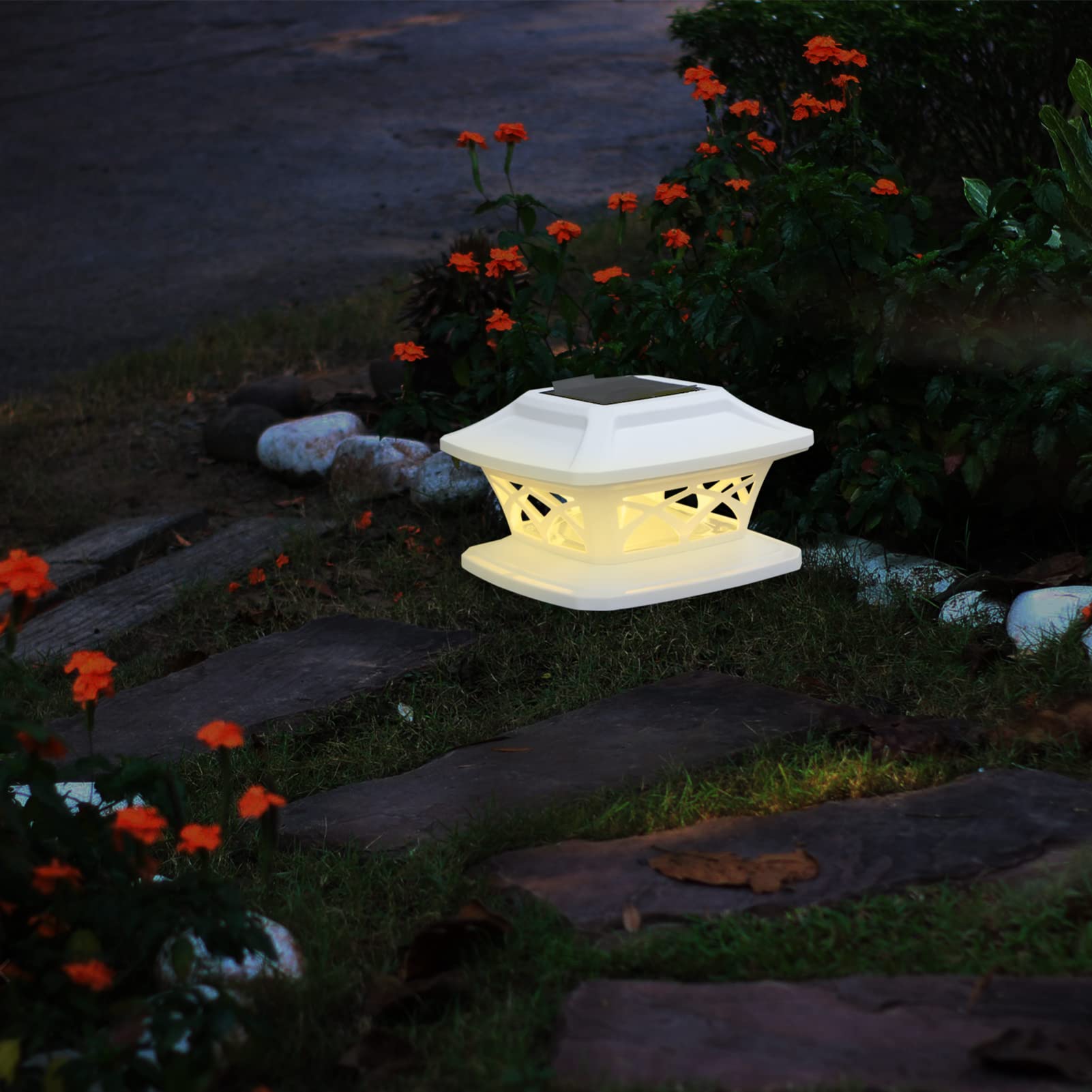 Uonlytech 3 Pezzi per Recinzione Paesaggistica per Esterni Palo Quadrato Pilastro Decorazione da Giardino Lampada da Notte Cappucci per Inondazione LED Decorazione Patio Luci Solari