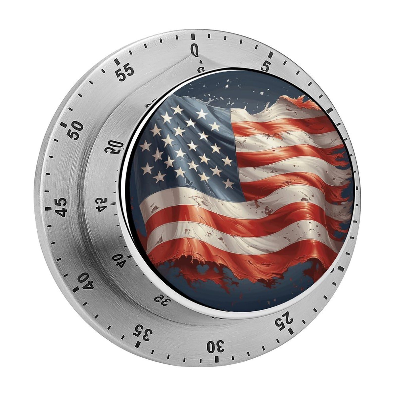 60 Minute Wind Up Timer, Visual Mechanical Timer with Loud Alarm, Stars and Stripes Kitchen Timers for Cooking - No Batteries Required - Magnetic Backing, Exquisite Stainless Steel Body