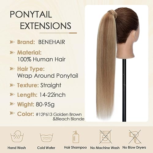 Miniatura 9 de Benehair Extensión de cola de caballo envolvente con pasta mágica, cabello humano real, cola de caballo natural, de 18 pulgadas de largo, lacio,