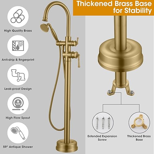 Miniatura 8 de B2311-BK Grifo de bañera romano independiente con grifo de ducha giratorio de cuello de cisne antiguo, grifo mezclador de ducha - Llenador de bañera