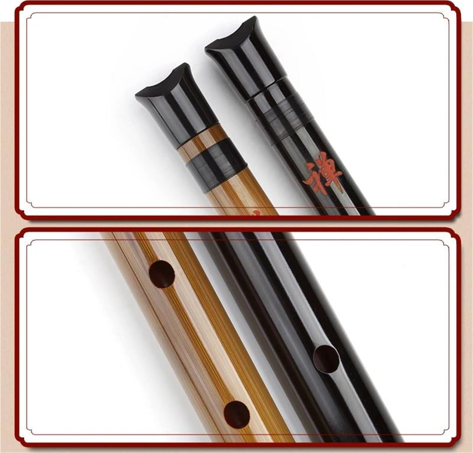 Flûte à bec en bambou Shakuhachi en ré avec housse pour débutants 5 trous Débutants Flûte Bambou(Black)
