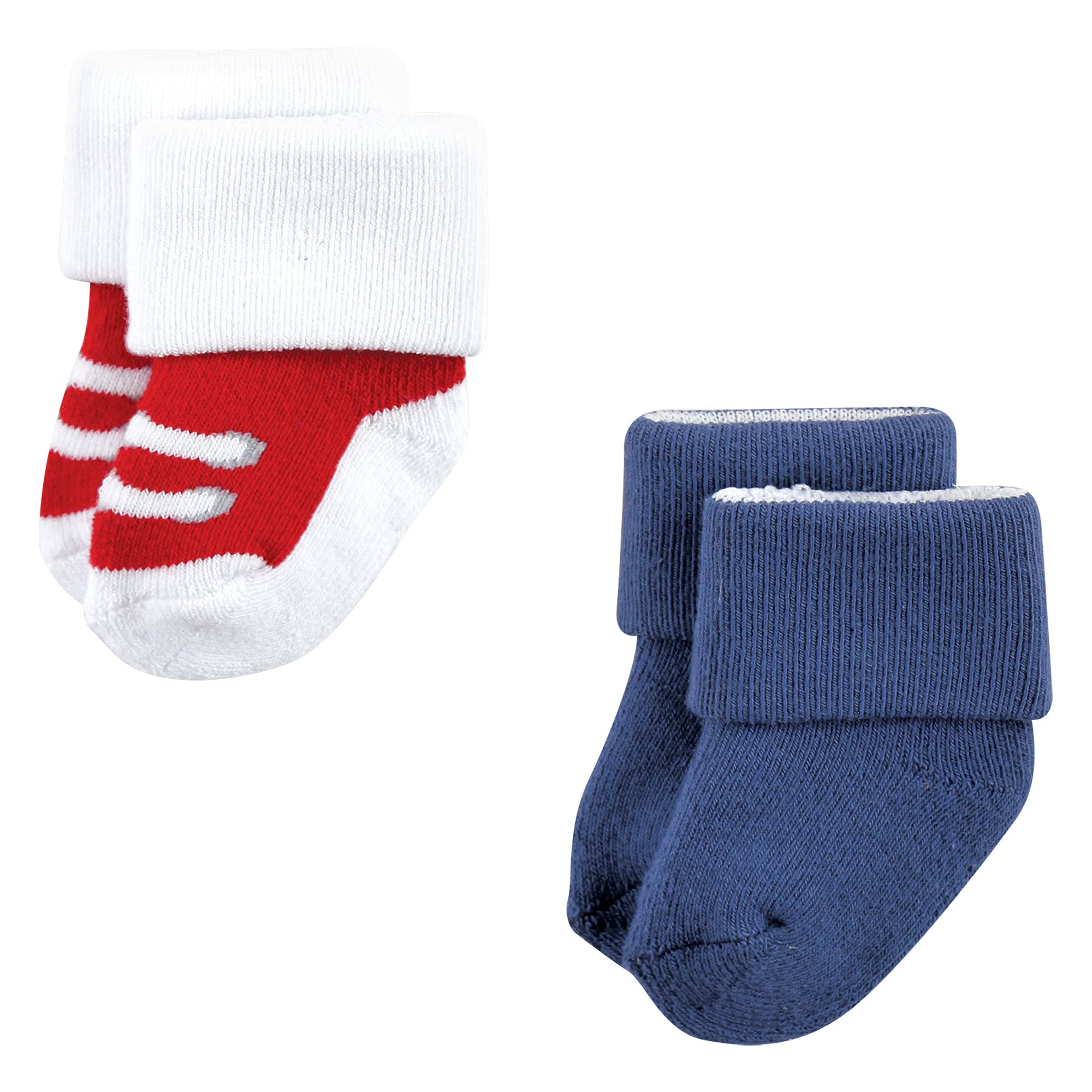 Luvable Friends Unisex Baby Marineblau, 12 Stück, Neugeborene Frotteesocken, Rot, 0-6 Monate, Red Navy Sneakers 12er-Pack
