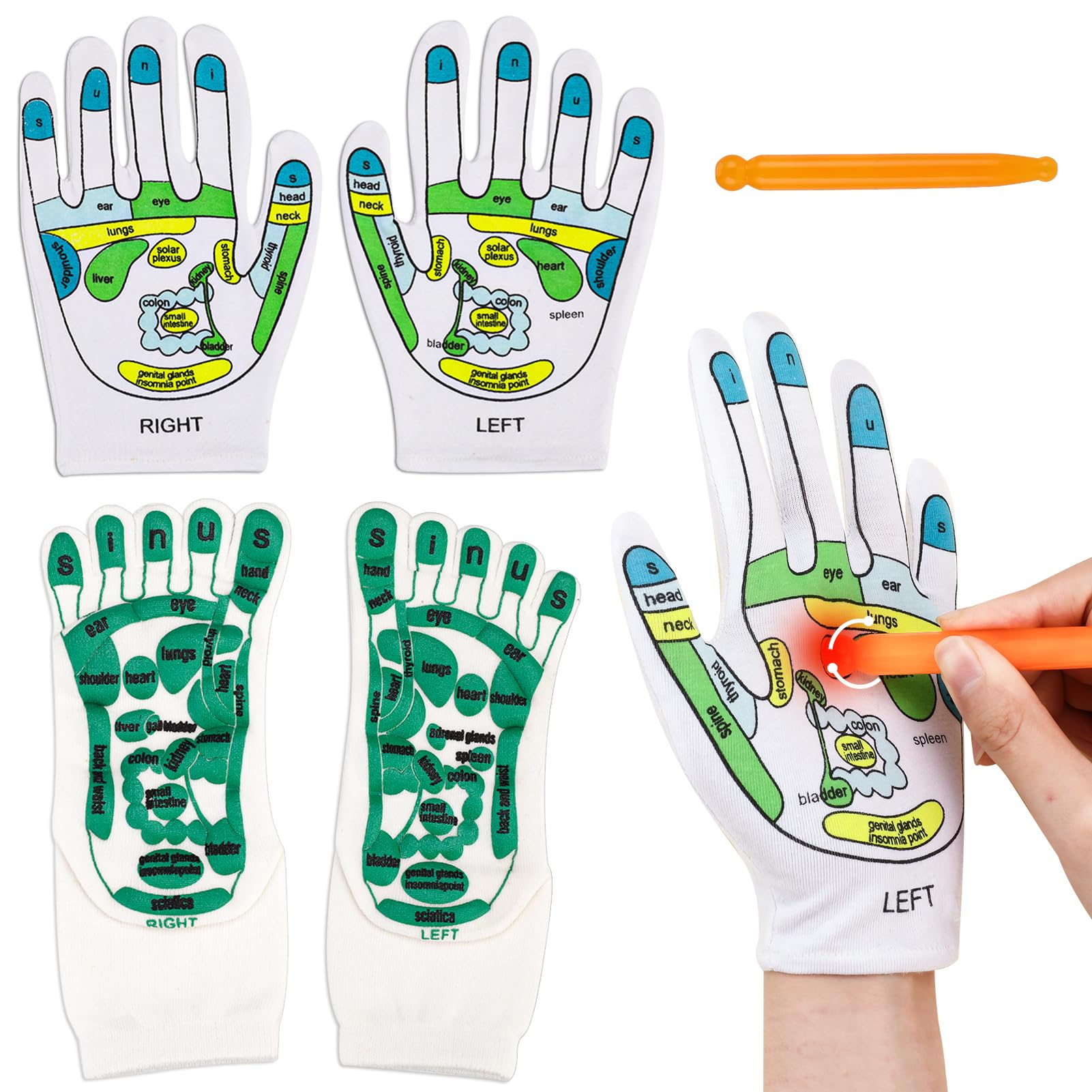 Invalidism Reflexology with Massage Tool,Foot Massage Socks Gloves,Acupoint Socks Gloves Set, Acupressure Reflexology Set for Women Man Tired Relieve