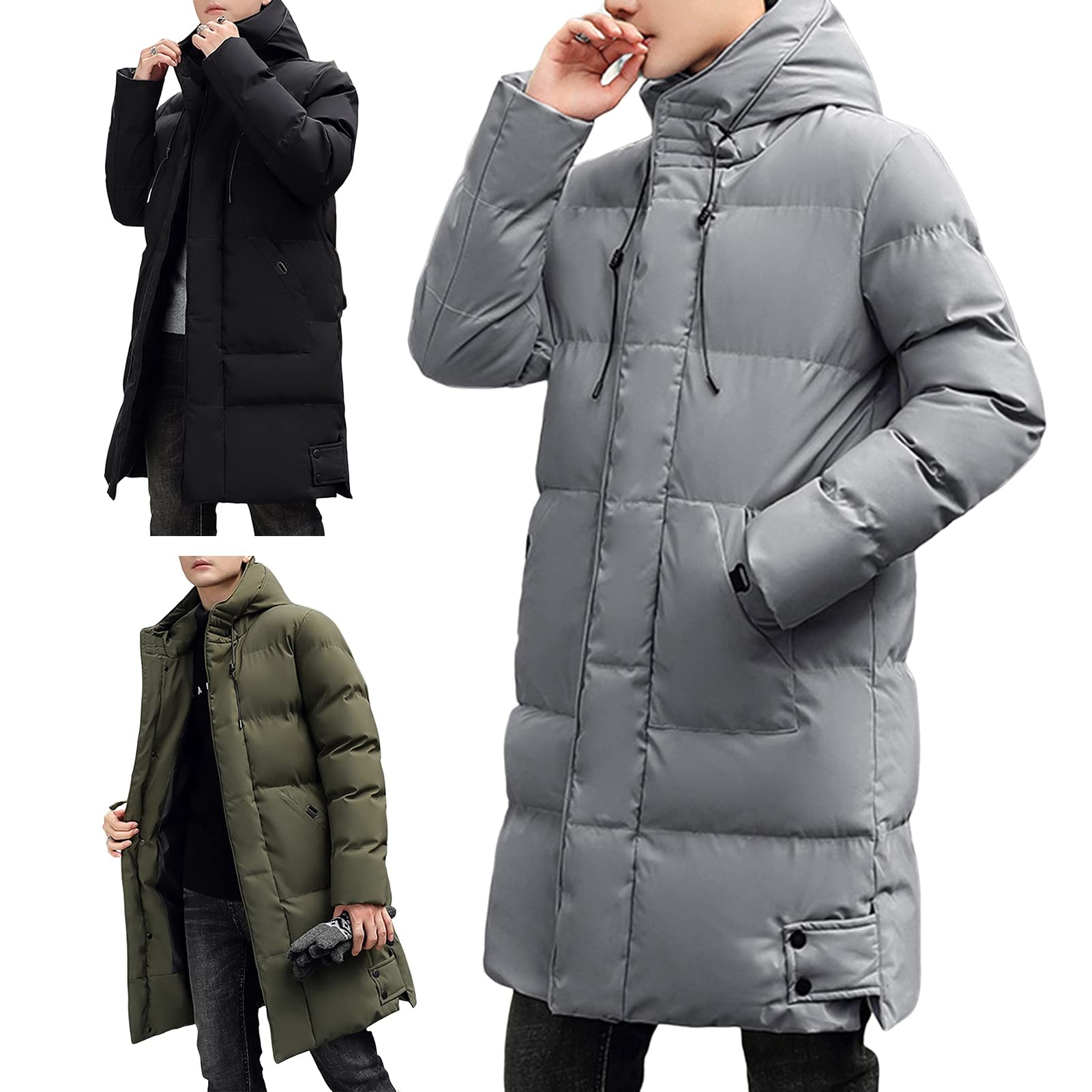 Cappotto lungo da uomo Inverno Piumino Giacca con cappuccio Addensato Cardigan Imbottito Caldo Plus Size Cappotto di Inverno Abbigliamento quotidiano