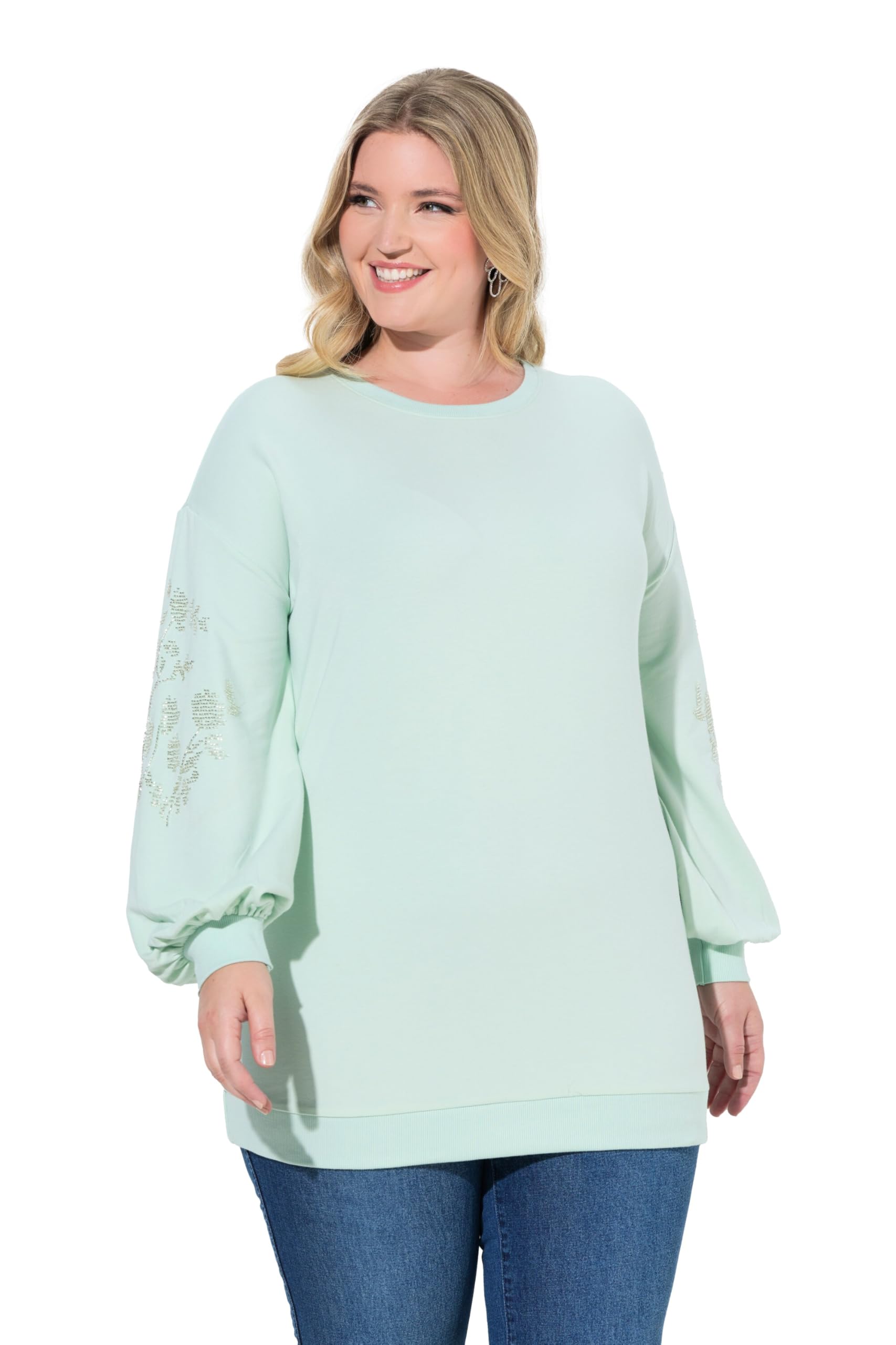MIAMODA Damen große Größen Übergrößen Plus Size Sweatshirt, Ballon-Langarm mit glitzernder Applikation 847214