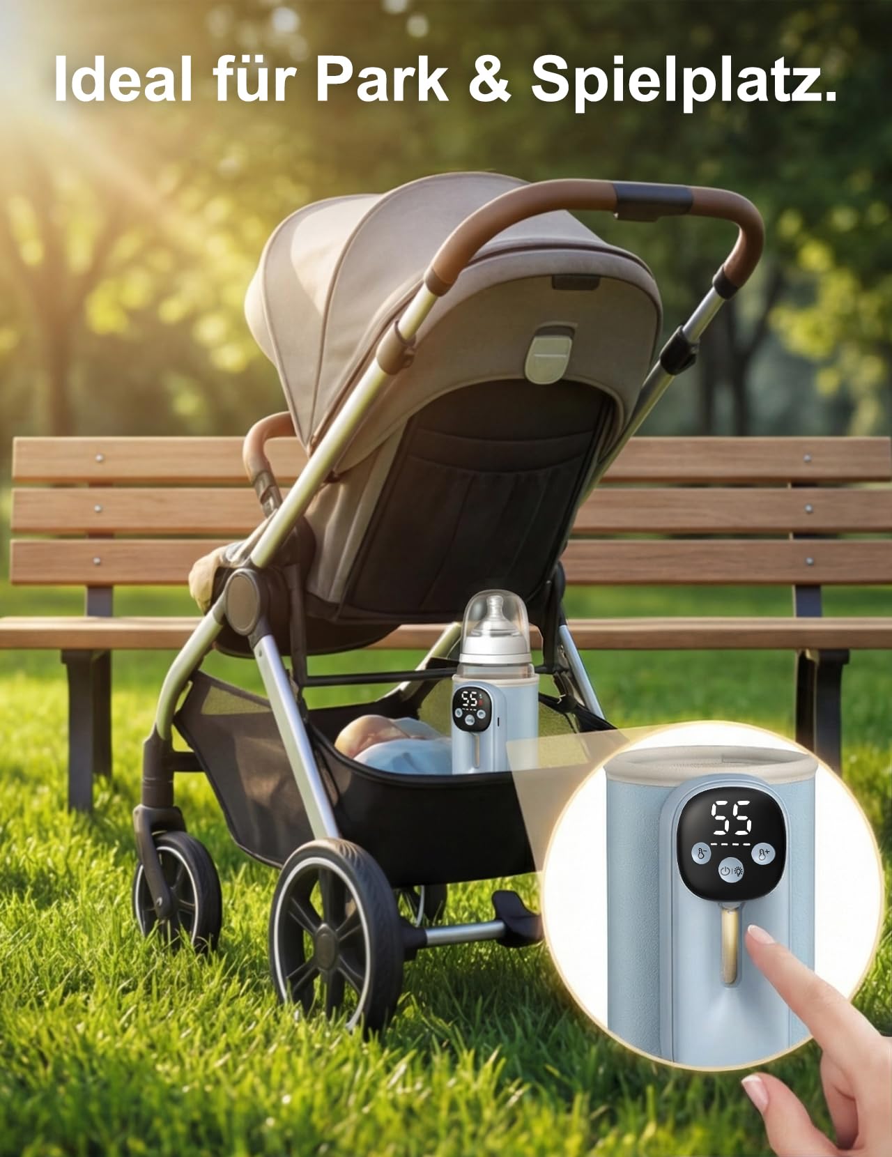 Flaschenwärmer Baby unterwegs 8000mAh Akku, 6 Temperaturen (Lazur) | Tragbarer Flaschenwärmer mit LED-Display, Nachtlicht & USB-C Schnellladung – für unterwegs & Nachtfütterung
