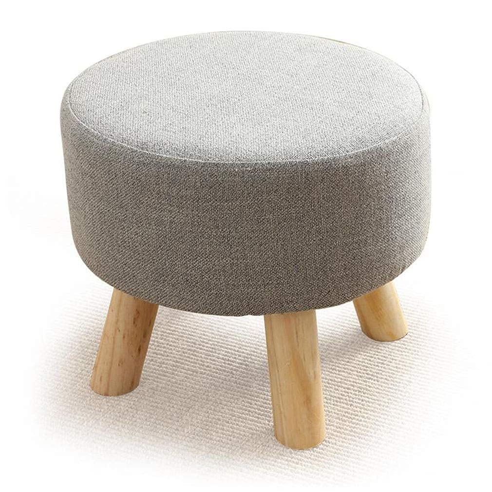 Poufs repose-pieds ronds en lin premium LUNEZY et assise bois massif de luxe