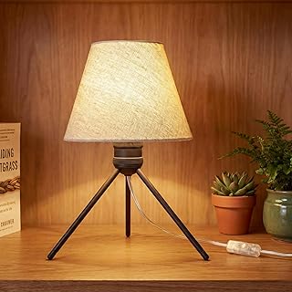Modern Table Lamp Small Bedside Lamp Metal Linen 13.8 Inches, Soft Light...