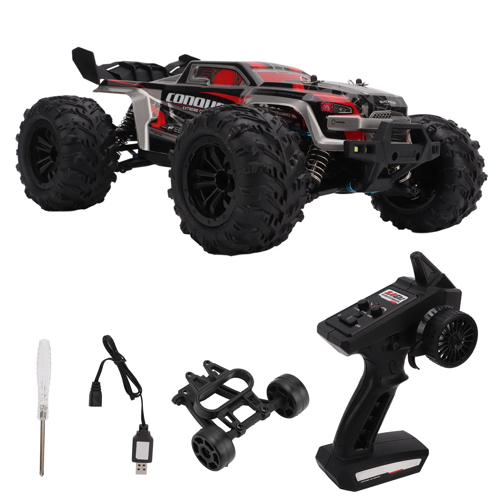 VGEBY 1/16 Remote Control Car, 38 Km/H RC Fuoristrada Crawler 2.4G 4WD RC Crawler in Scala Reale con Luce a LED Fuoristrada Camion Giocattoli(Rosso