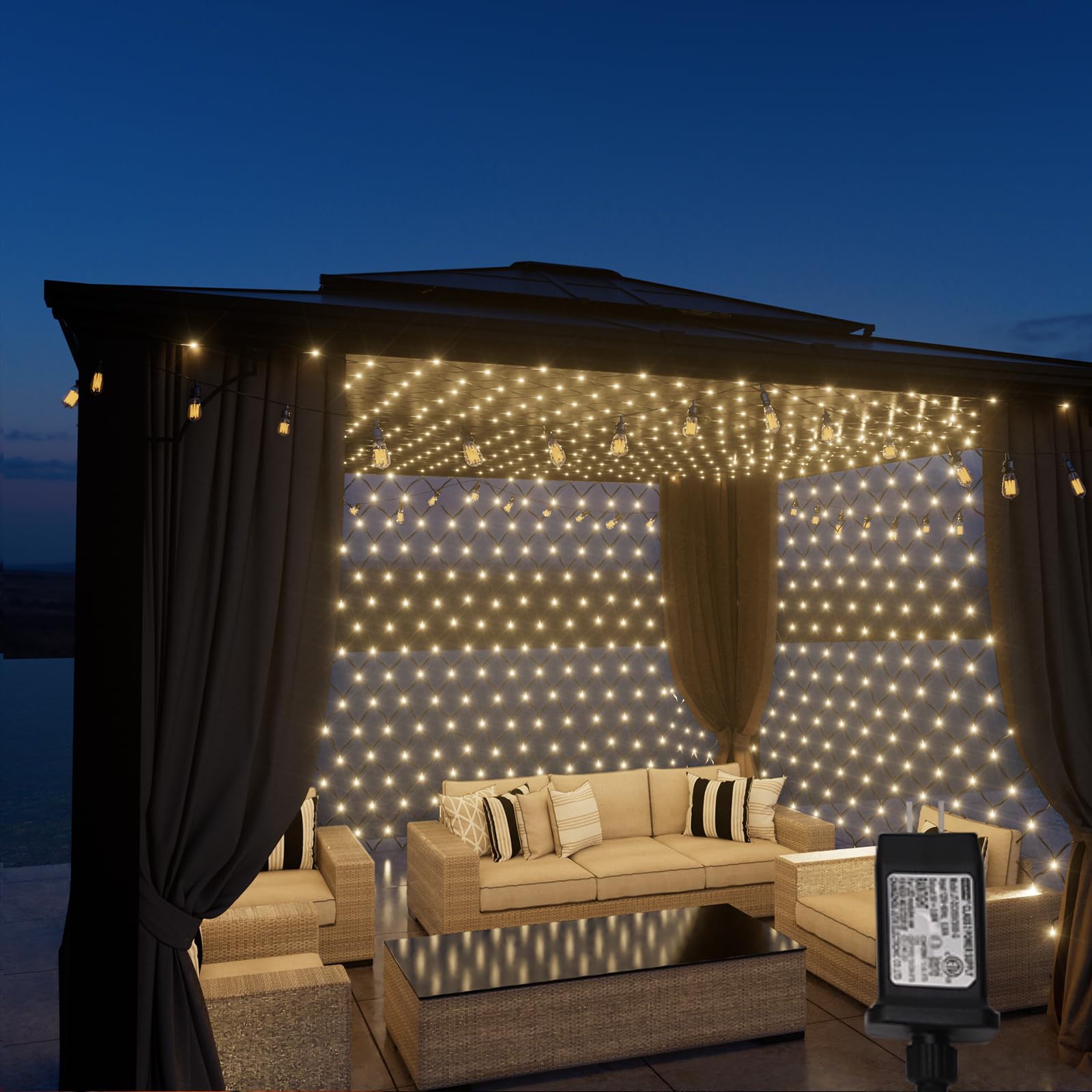 400 LED Net Lights Outdoor Mesh Lights, 10Ft x 10Ft Gazebo Light, 8 Modes Waterproof, Canopy Lights for Backyard Bushes Patio Decor Christmas Decorations(Warm White)