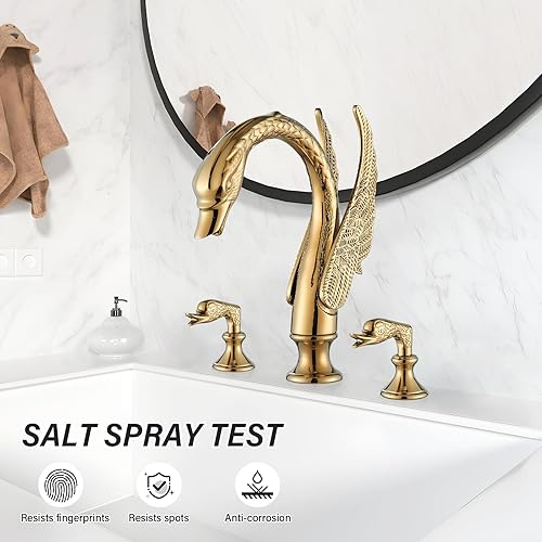 Miniatura 4 de Gold Swan - Grifo para lavabo de baño, 3 agujeros, grifo de baño, doble cisne, lavabo, mezclador, grifo mezclador de baño, grifo contemporáneo,