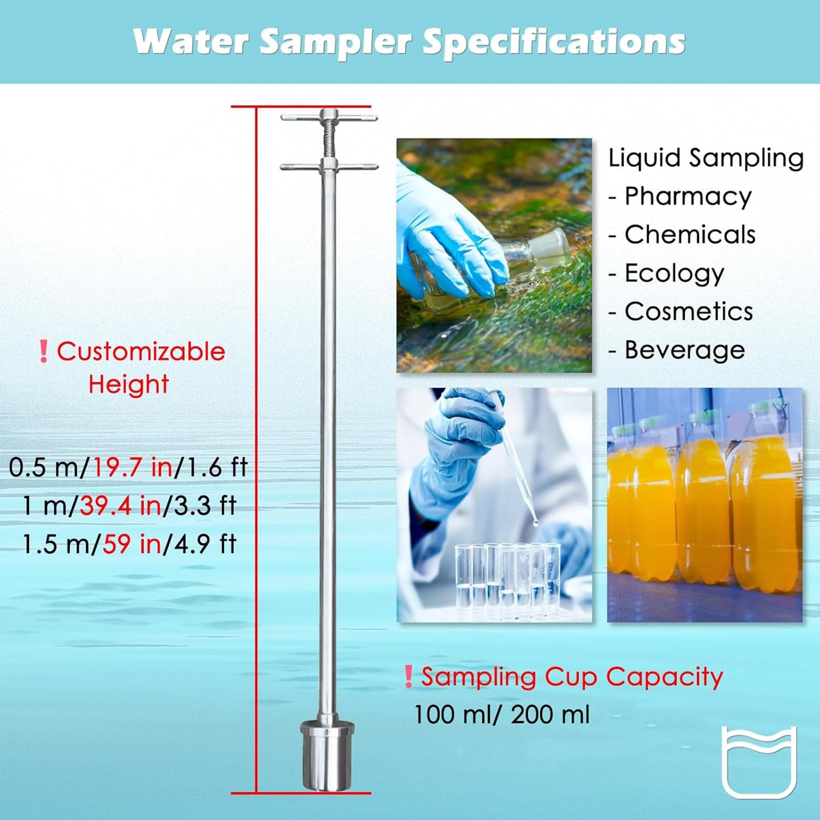 Campionatore Per Liquidi Viscosi Da 100 Ml, Dispositivo Di Raccolta Campioni D'acqua Con Design Antiscivolo, Resistente Alle Alte Temperature, Ideale Per Campionamento In Laboratorio E Industriale