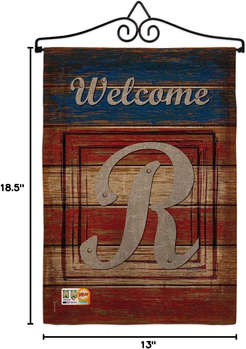 Patriotic R Initial Burlap Garden Flag Set Wall Hanger Monogram Americana Star and Stripes Patriotism Independence Memorial United State American Small Gift Yard House Banner Double-Sided 13 X 18.5