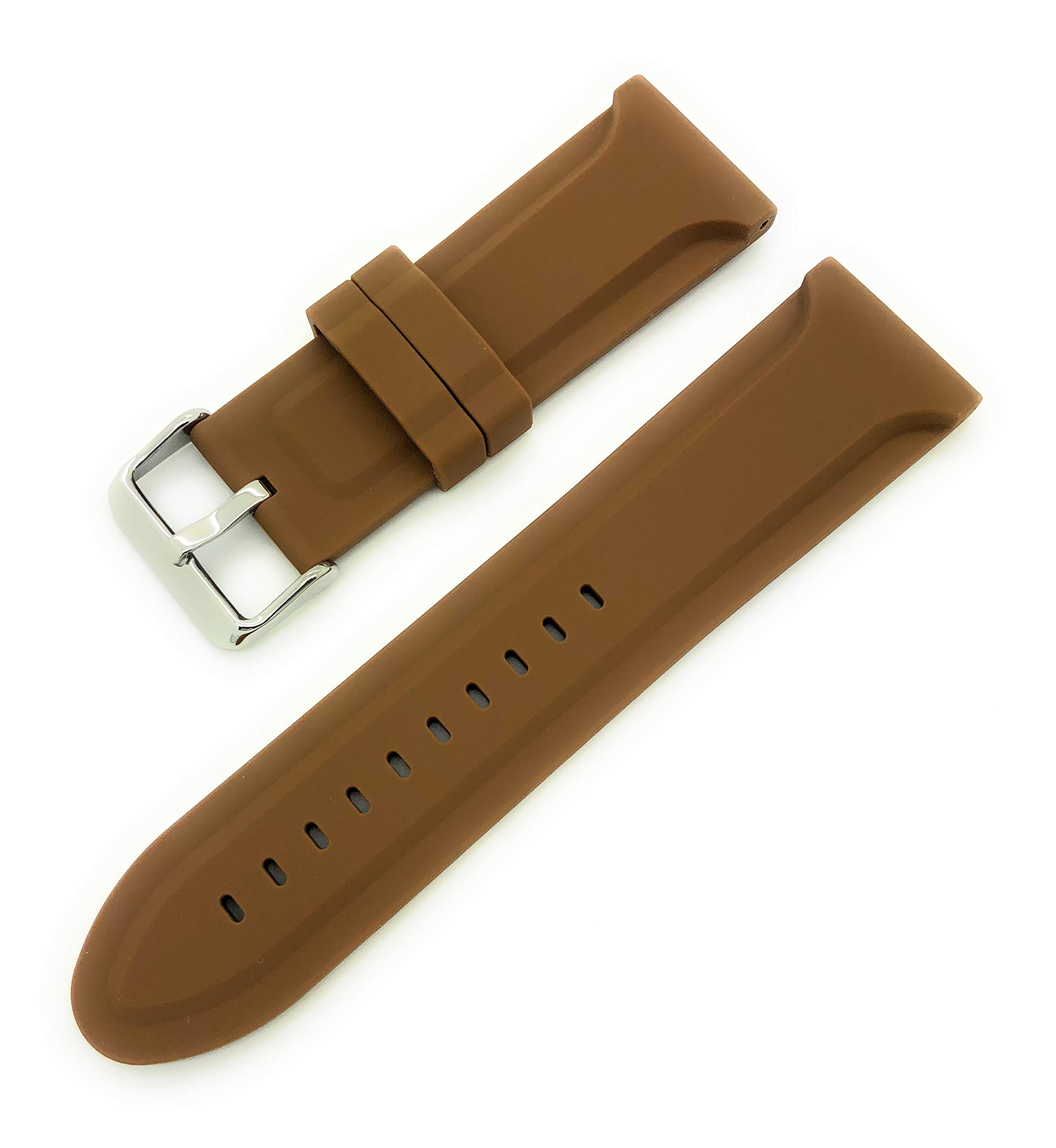 26mm Smooth Soft Rubber Silicone Watch Band (Brown)