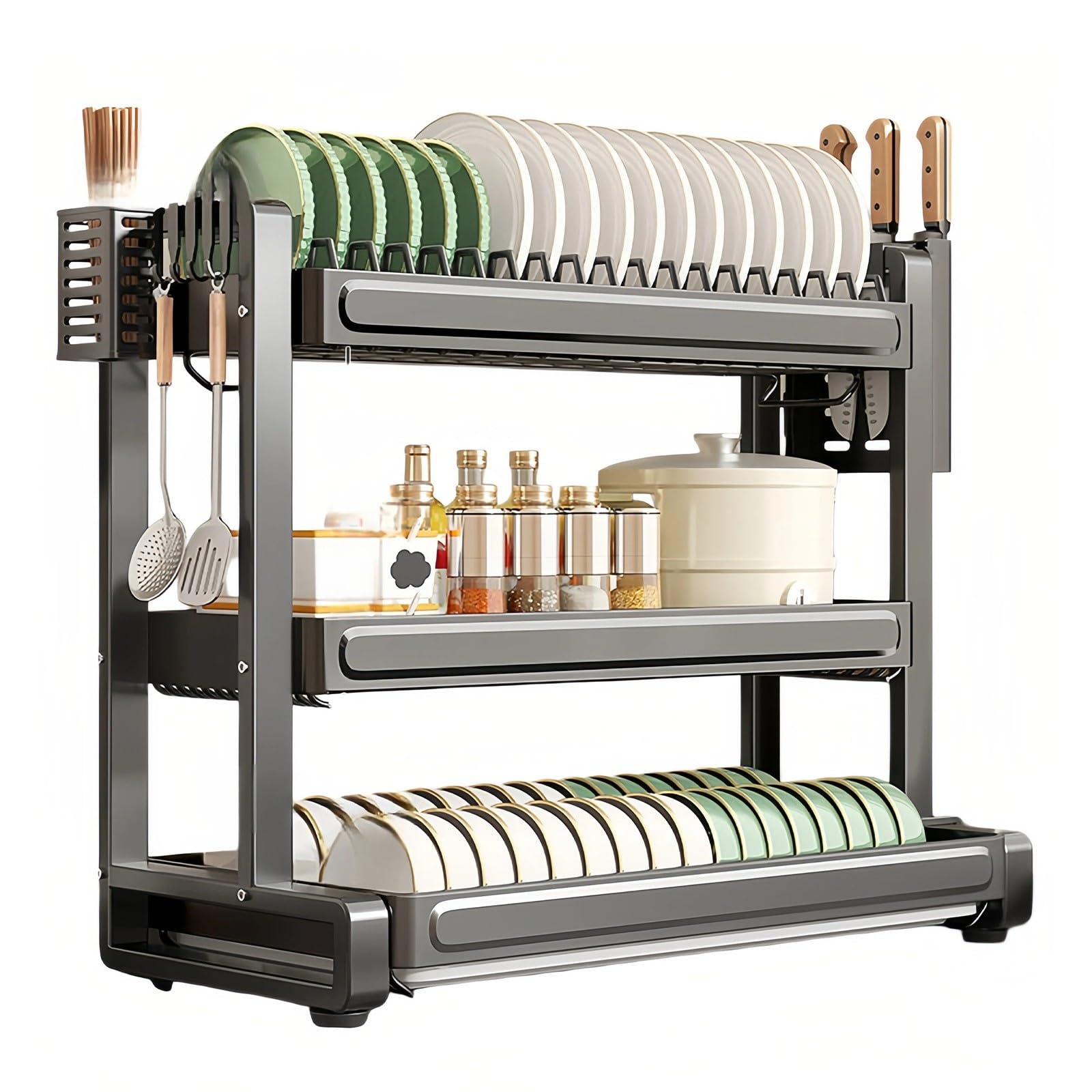 Scolapiatti da piano cucina, organizzatore piatti regolabile per cucina