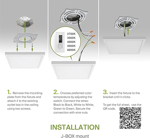 Miniatura 9 de ASD Lámpara LED de techo cuadrada empotrada de 12 pulgadas, iluminación de superficie de perfil bajo  5CCT, regulable, ultrafina, certificación ETL