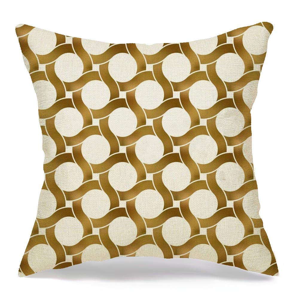 Decorative Square Throw Pillow Cover Agleam Abstract Rings Repeatable Pattern Twisted Band Tiles Grid Splendor Celtic Chain Intertwined Linen Soft Cushion Case for Bed Sofa Living Room 16x16 Inch