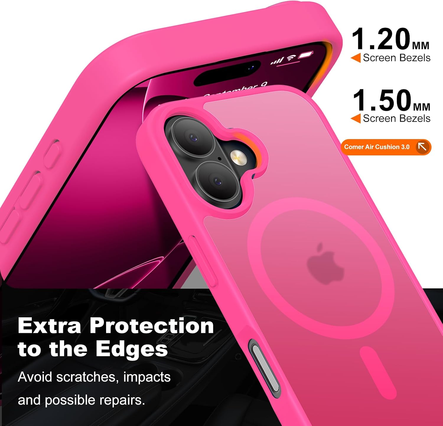Hualele Magnetic for iPhone 16 Case,Compatible with MagSafe, Military Grade Dropproof Translucent Matte Hard Back Soft Edge Slim Cover for iPhone 16 Phone Case,Hot Pink