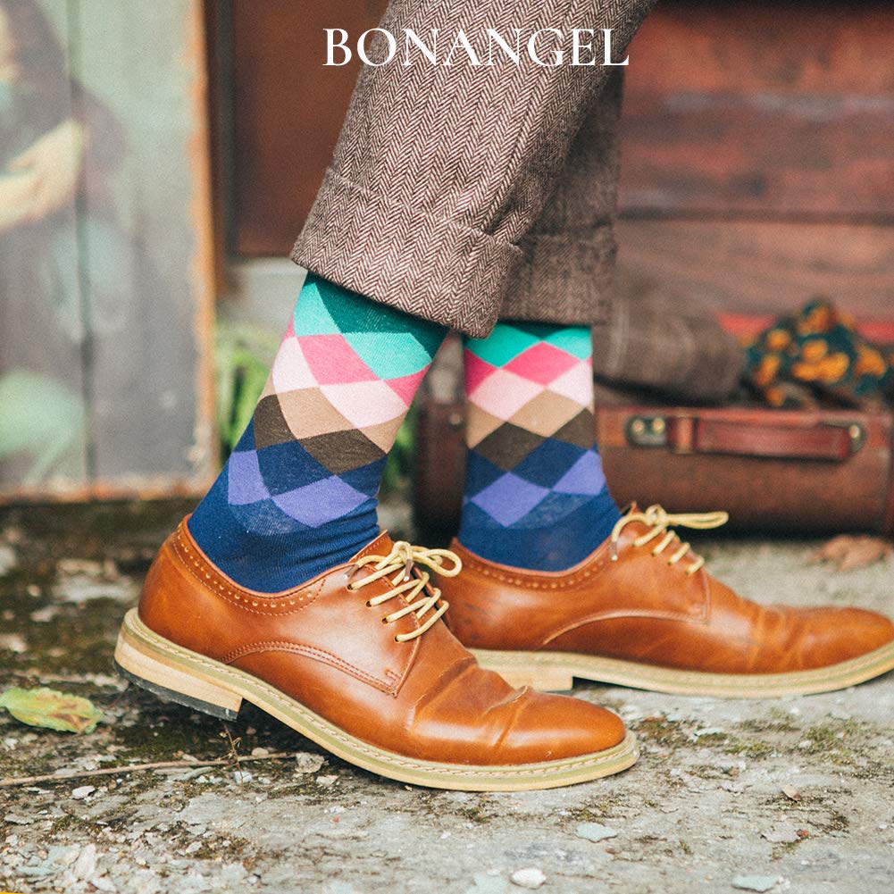 BONANGEL Calzini Divertente da Uomo Vestito Arte in Cotone Calze Lunghe Fantasia Uomo Calzini Stampato Famose Moda Colorate 12 coppie