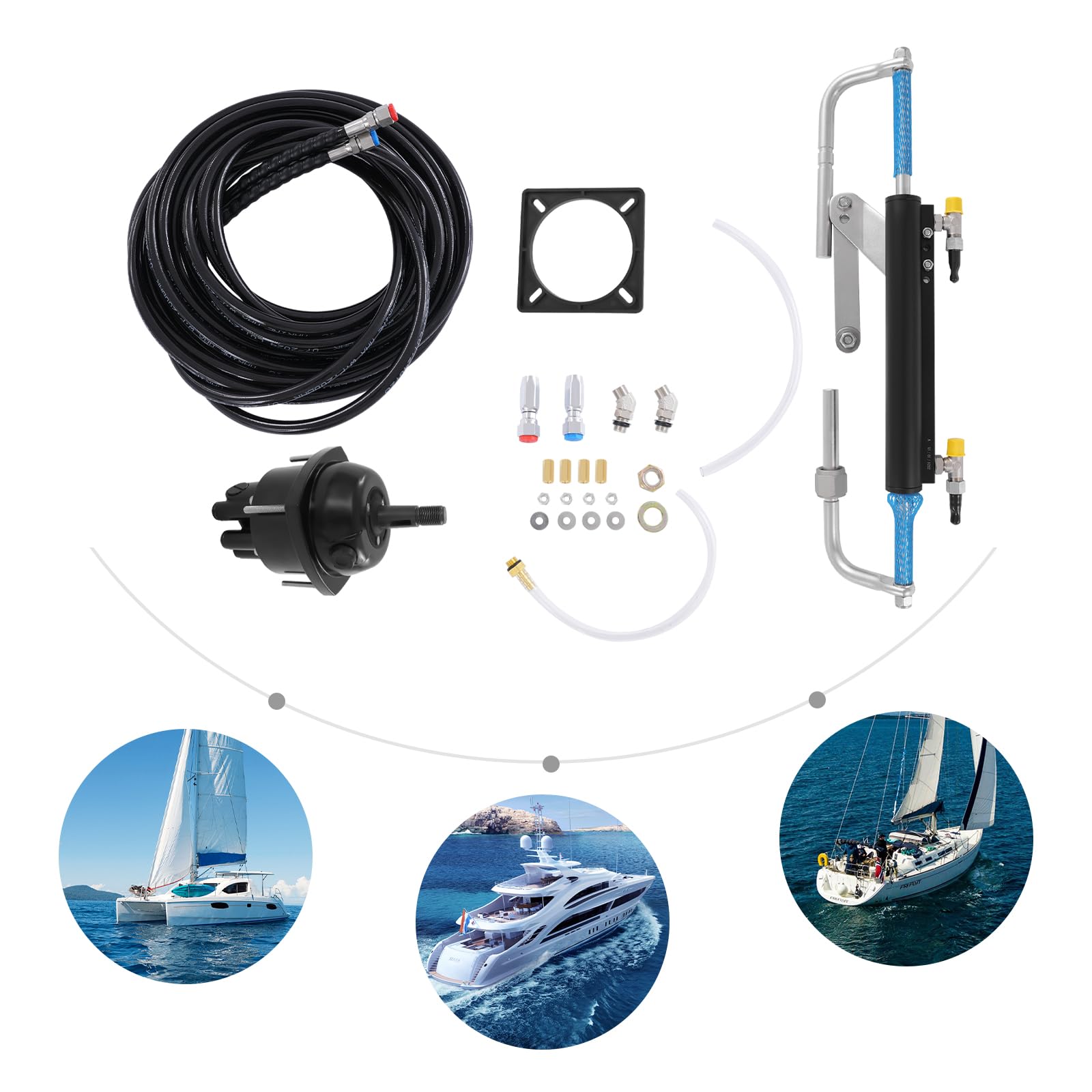 Motor fueraborda, kit de dirección hidráulica fueraborda, 90HP Dirección hidráulica para barcos marinos con bomba de control, adecuado para barcos de hasta 90 CV.
