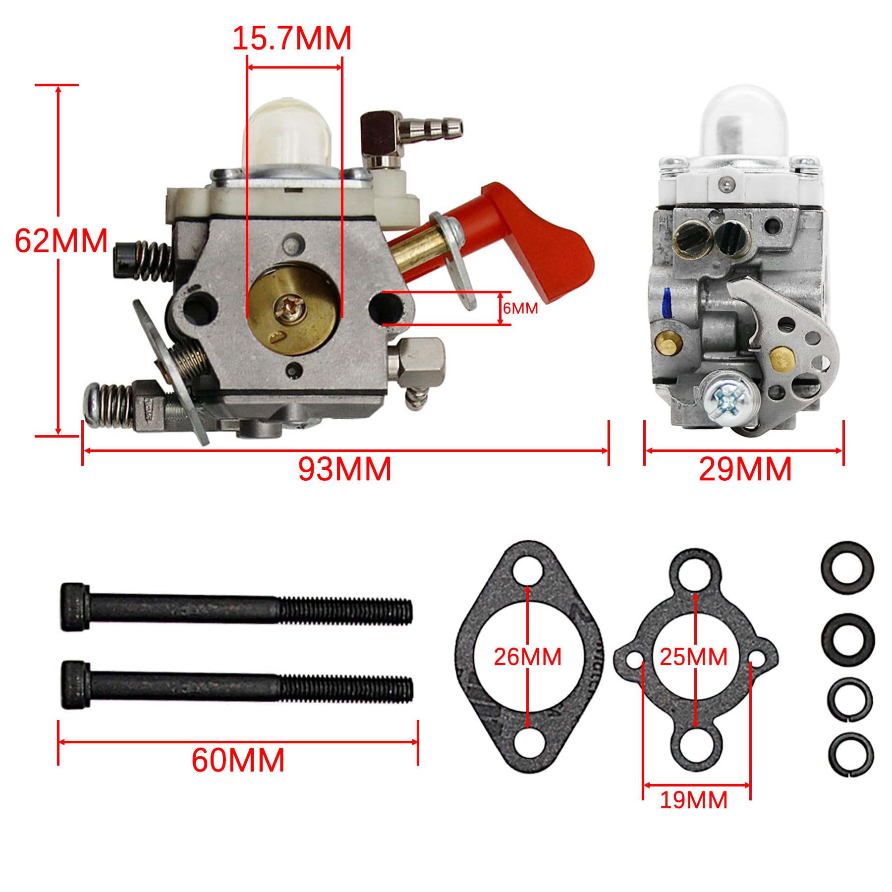 FLMLF High Performance Carburetor Replace Red for Walbro WT 668 Carb Red for 1/5 HPI Baja 5B FG ROVNA KM RCMK Losi 5ive-T Zenoah CY Engine