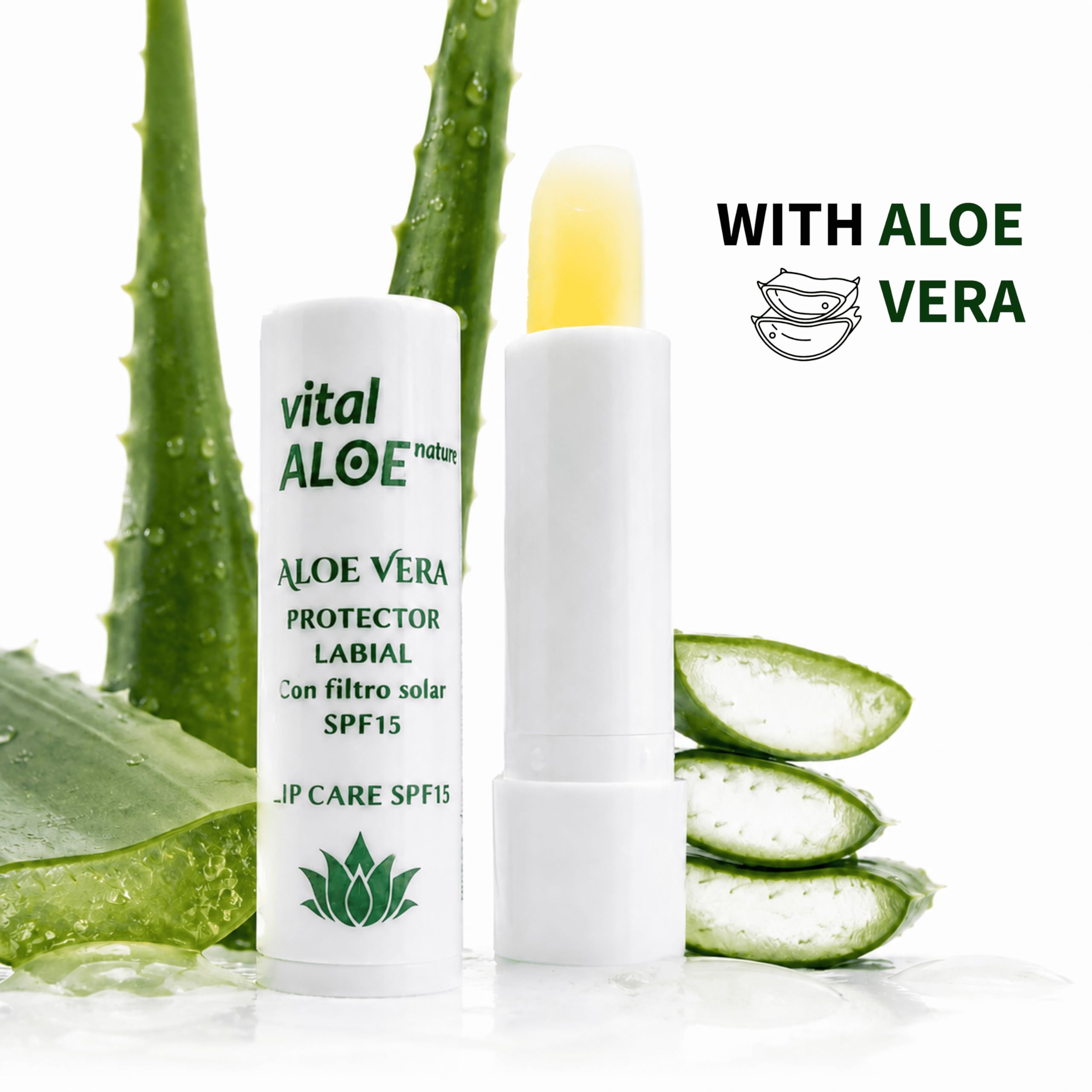 Balsamo Labbra Aloe Vera SPF 15 | 5 unità | Stick Labbra Idratante con Filtro Solare | Cura Quotidiana per Labbra Secche | Texture Morbida Non Appiccicosa | Ideale Estate e Inverno