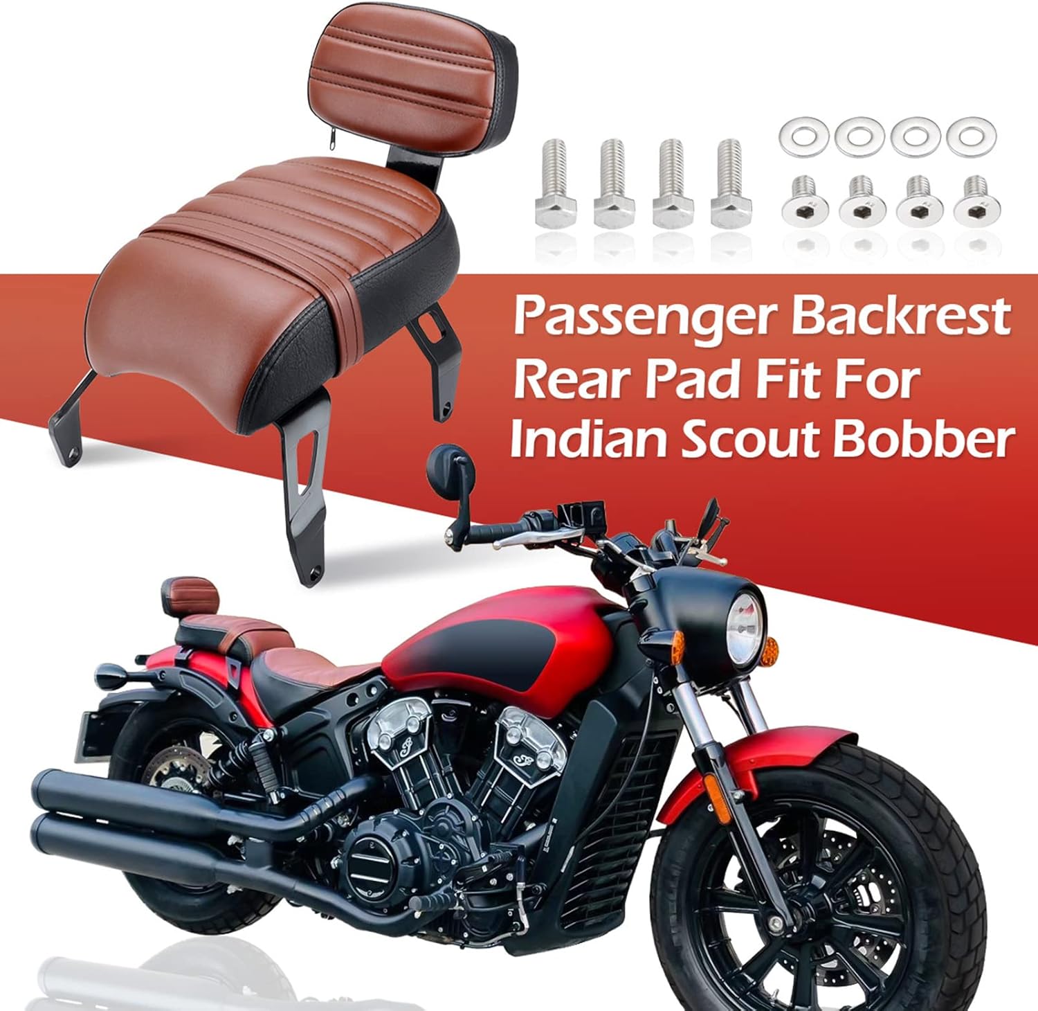 Passenger Seat Backrest Motorcycle Passenger Backrest For Indian Scout Bobber (2018-2023) – Detachable Sissy Bar, Brown Leather Kawasaki Vulcan S 650 Accessories - View #2