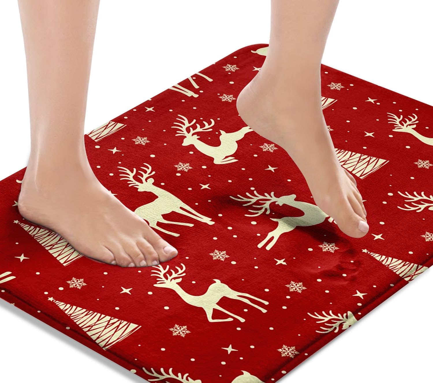 Christmas Bath Mat for Bathroom Red Elk Washable Cover