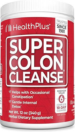 Health Plus Super Colon Cleanse, polvo de 12 onzas, 68 porciones, desintoxicación natural, alivio del estreñimiento digestivo, limpieza intestinal