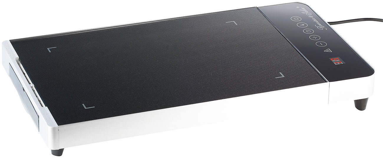Rosenstein & Söhne Ceran Grill: Tisch-Glasgrill mit Touchpad und Timer, 800 W, bis 300 °C (Teppanyaki, Glaskeramik Grillplatte, BBQ)