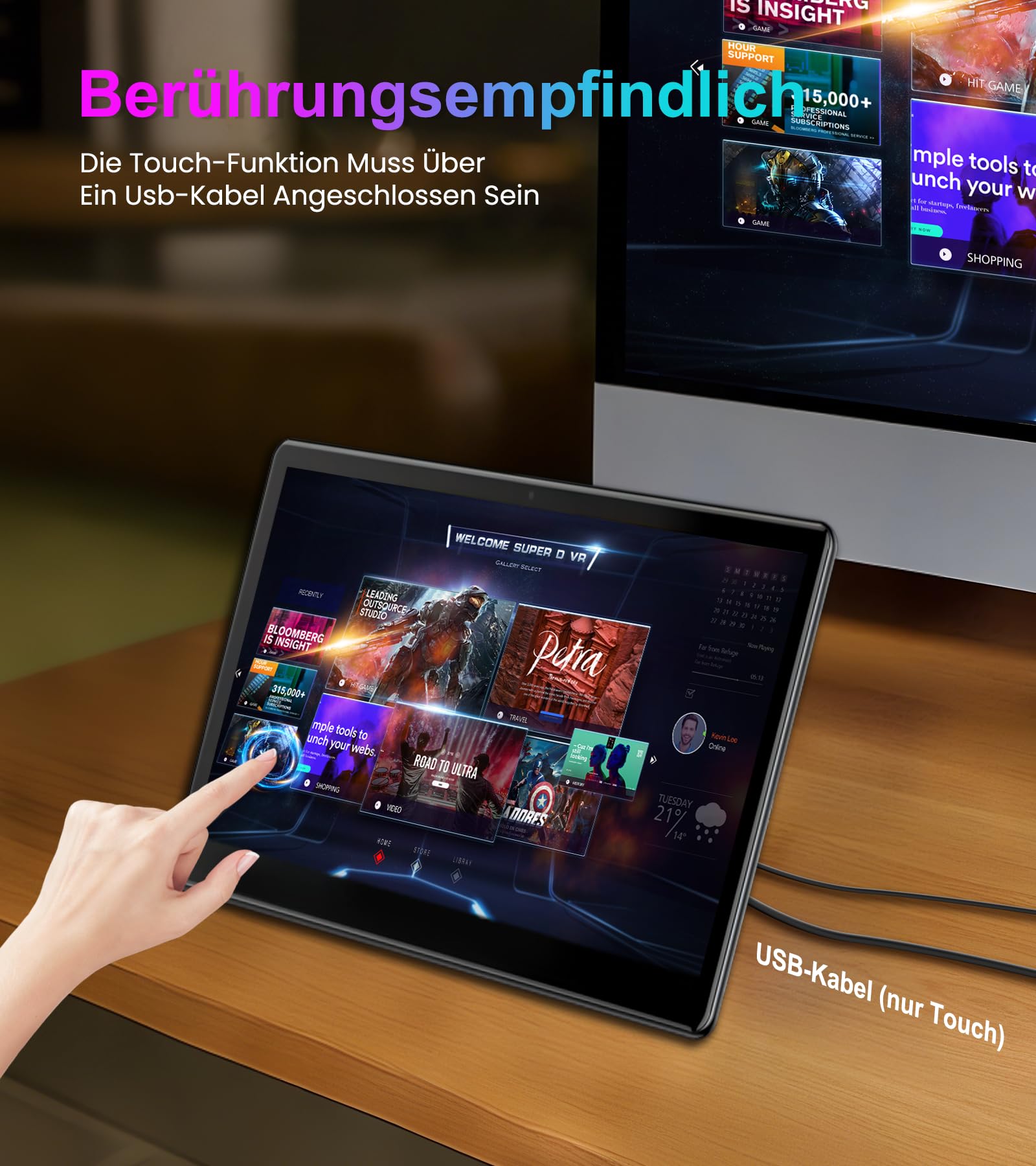 Schermo industriale portatile da 15,6 pollici con touch screen, monitor portatili mobili FHD 1920×1080 IPS per schermo laptop HDMI VGA DVI compatibile con PC, laptop, PS5/4, Xbox, Mini PC/PS/Switch