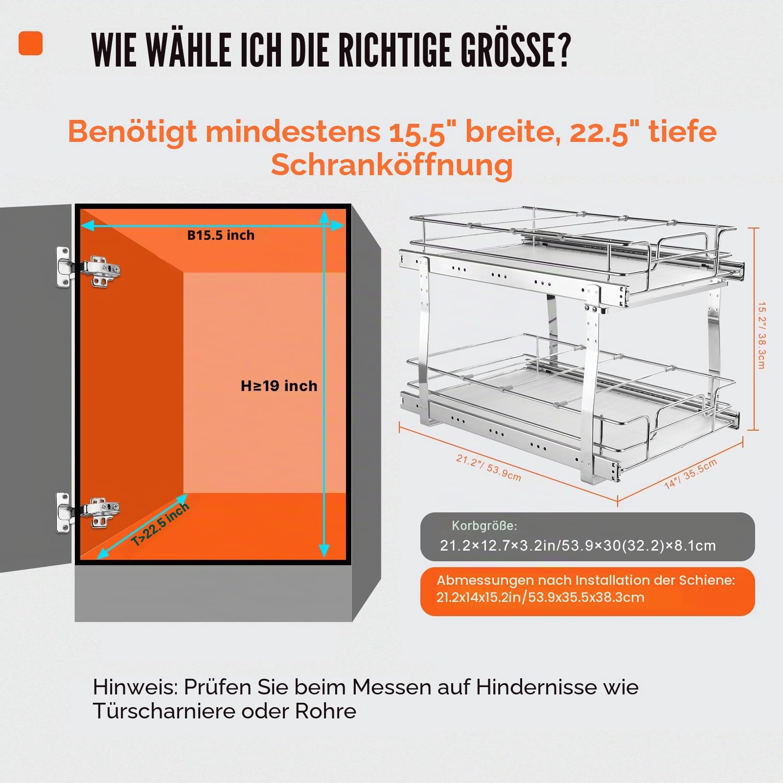 VEVOR ausziehbares Gewürzregal Doppelkorb Spülschrankregal Küchenschrank, Schiebeschublade Waschbecken Gewürzregal Schrank Organizer Unterschrankregal 385x569x483 mm (Installationsgröße)