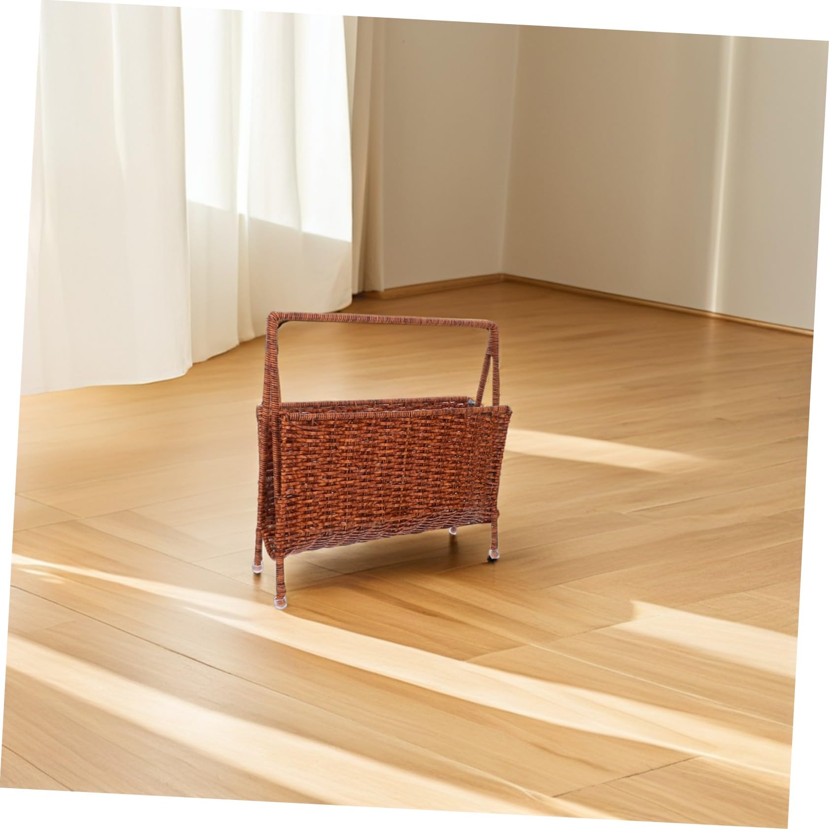 Portariviste in Rattan Sintetico Marrone per Casa e Ufficio | Struttura in Pe Facile da Pulire, Stile Farmhouse Naturale, Pezzo Decorativo Creativo