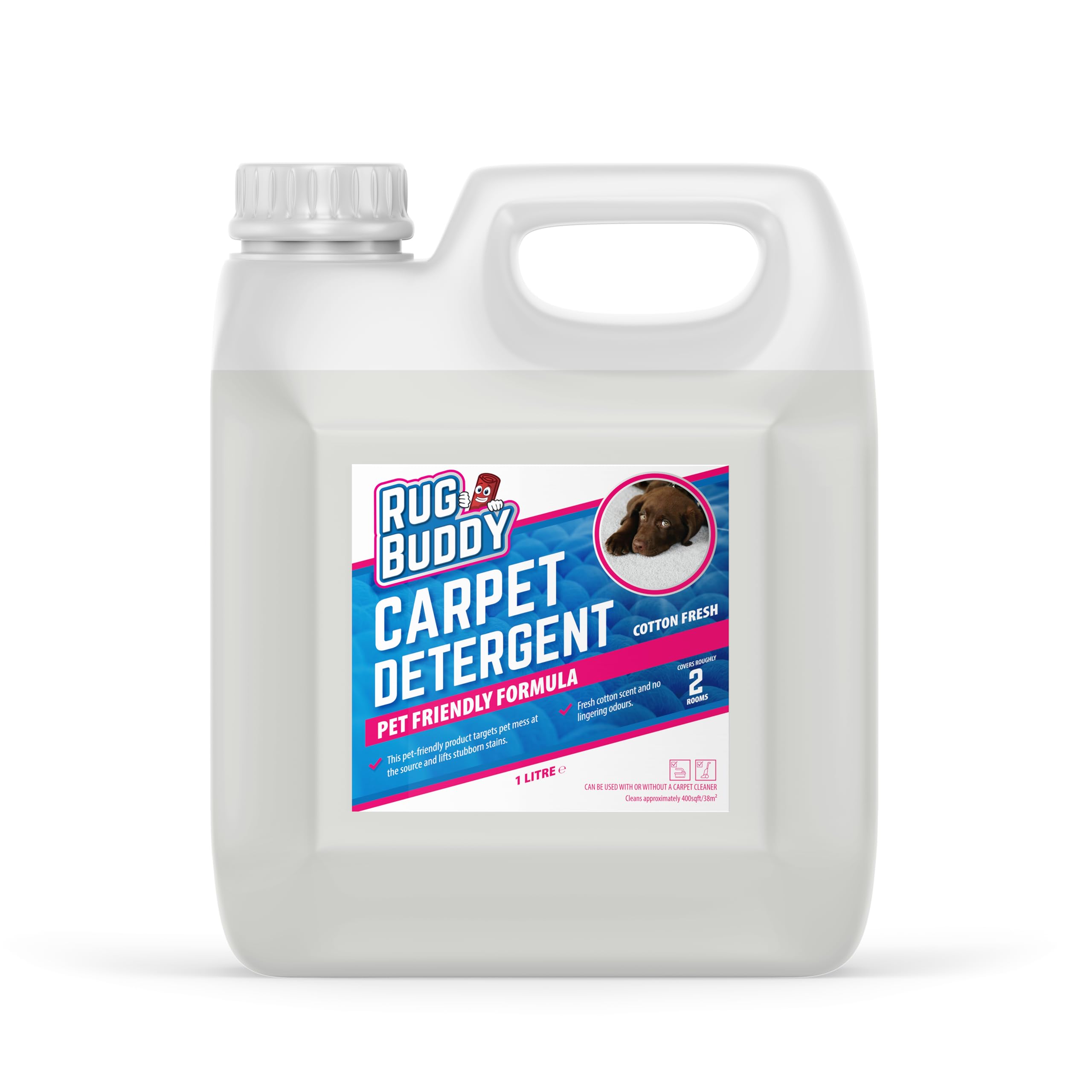 Rug Buddy - Pet Carpet Cleaner 1L - Deep Clean & Odour Neutraliser for Dog & Cat Mess - Safe Antibacterial Stain Remover - Machine Compatible