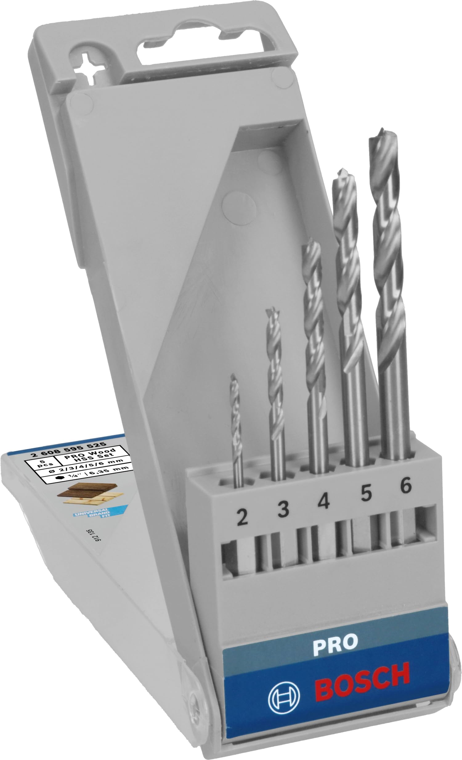 Bosch Bosch 5x PRO Wood HSS Hex Brad Point Drill Bit Set (for Softwood, Hardwood, Ø 2,0, 3,0, 4,0, 5,0, 6,0 mm, Professional Accessory