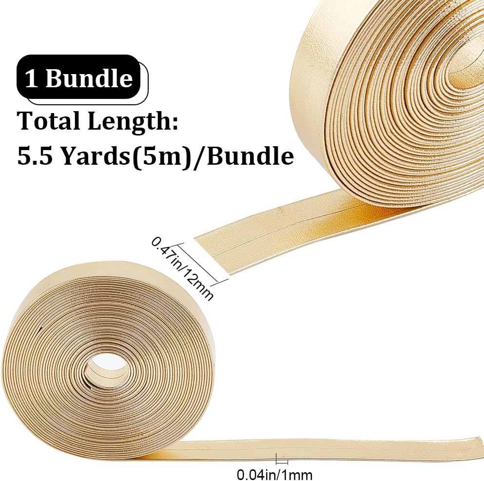 GORGECRAFT 5.5Yds x 0.5" Metallic Flat Leather Strap Gold Shiny Pu Leather Strips Glossy Leather Lace Stripper Beading String Ribbon Craft Double Sided Leather Supplies Faux Cord for Crafting Belting