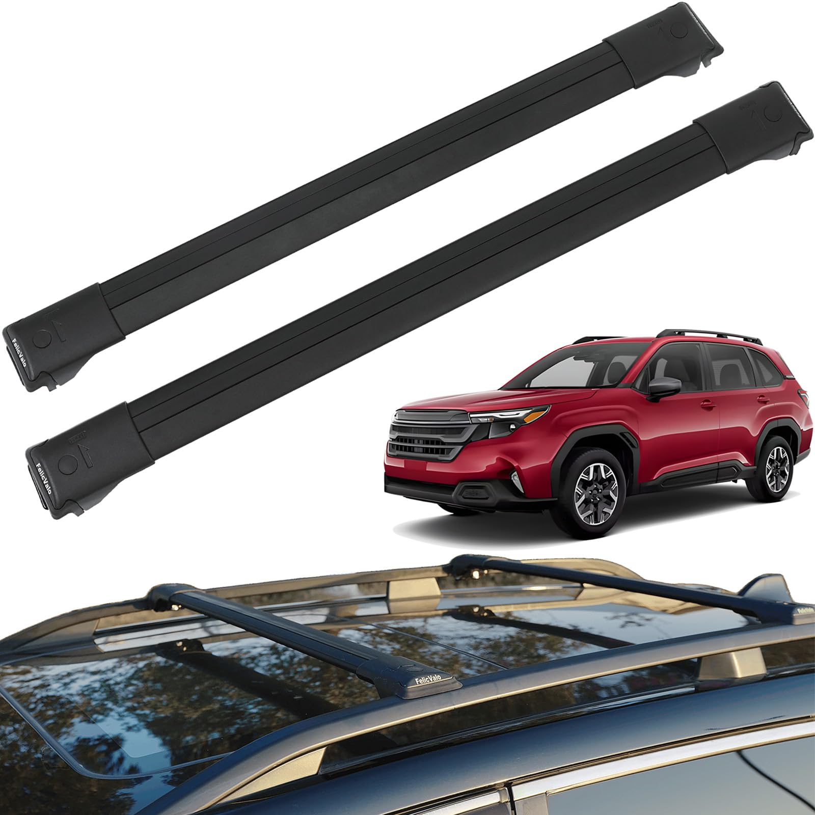 Ultra-Quiet Low-Profile Roof Rack Cross Bars for Subaru Forester 2014-2026, 300lbs All-Metal Heavy Duty Aluminum Roof Rails for Cargo Carrier, No Lock