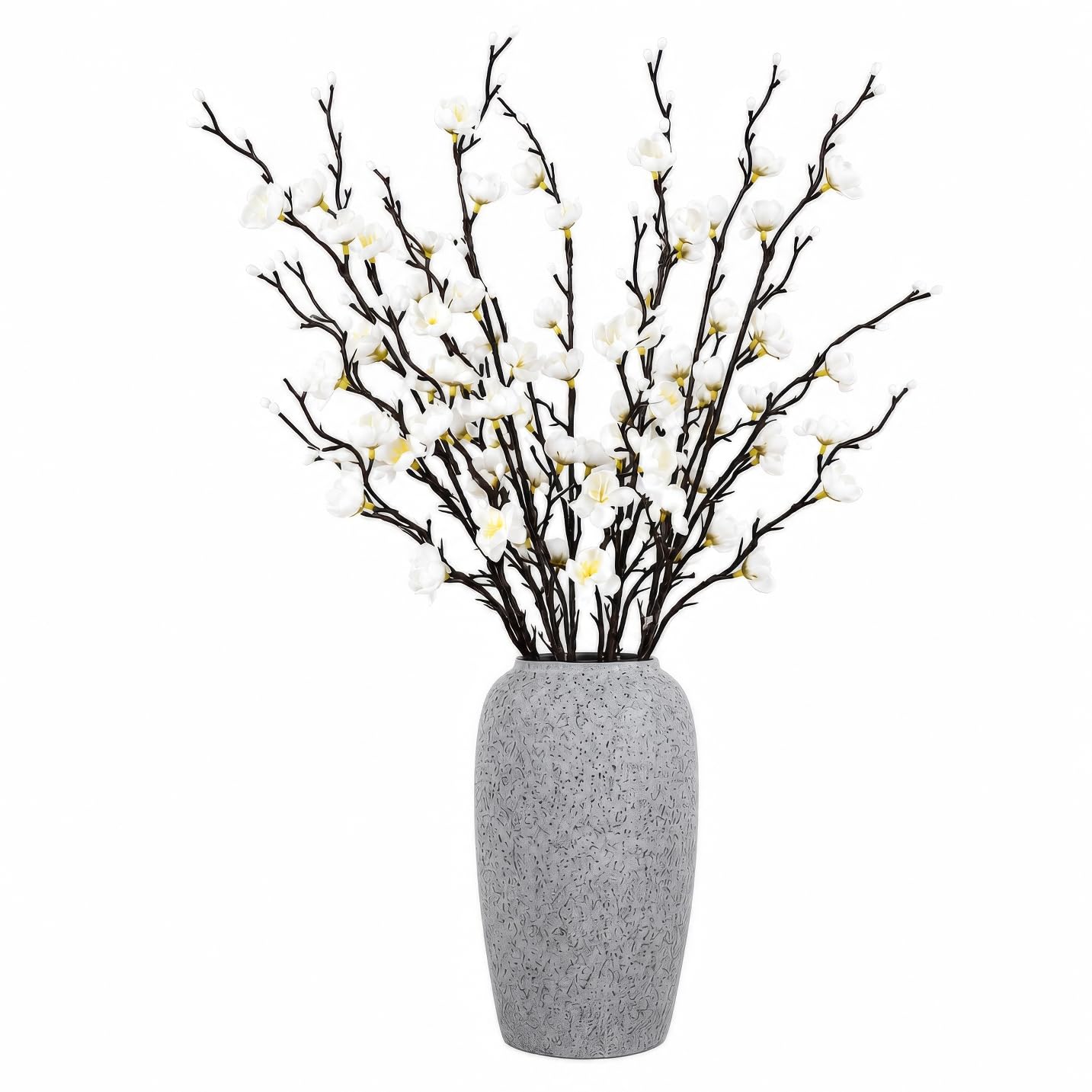 12Pcs White Artificial Plum Blossoms - 55cm Long(Vase Not Included)