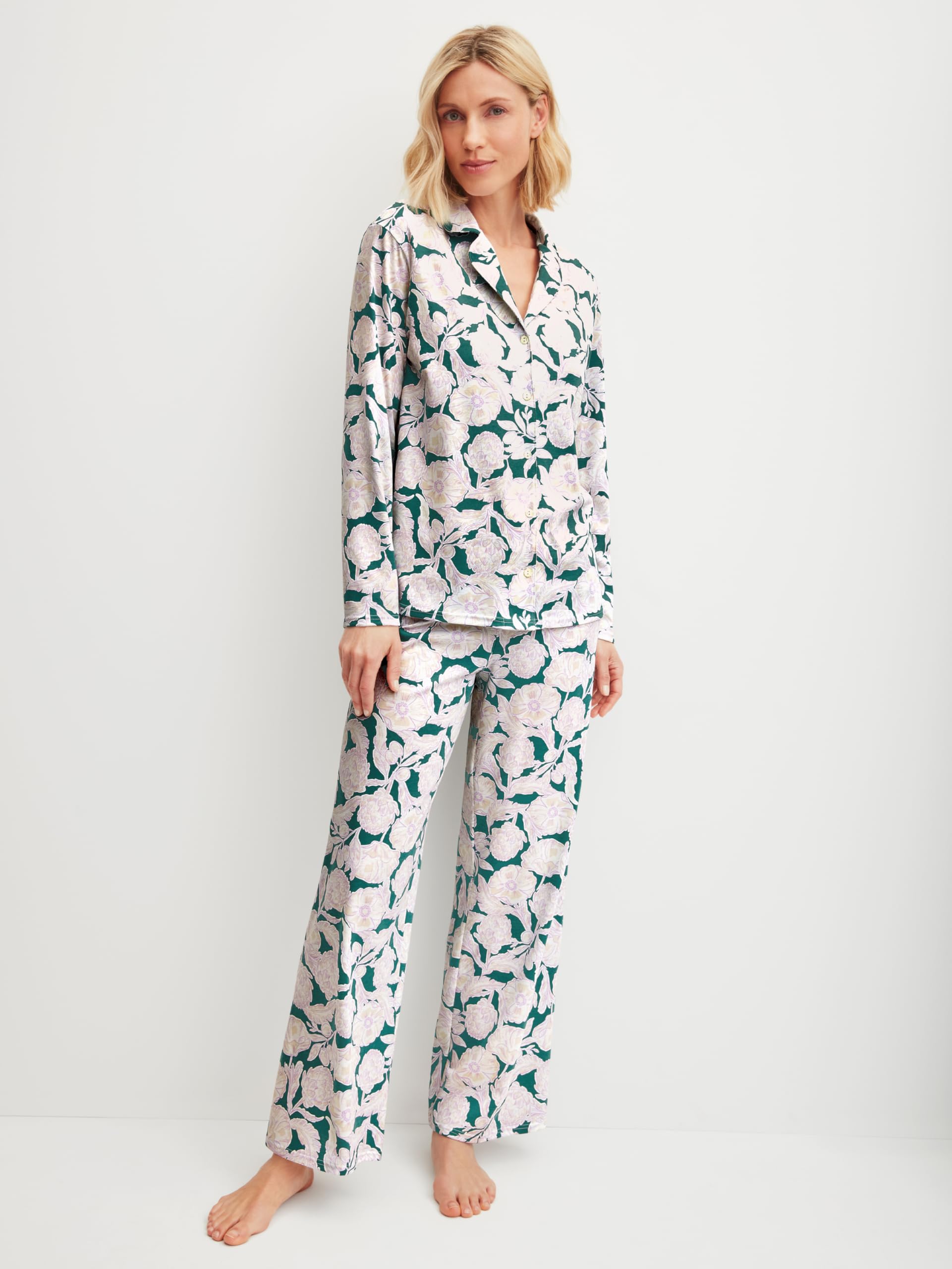CALIDA Botanic Dreams Pyjama Damen | durchgeknöpfter Schlafanzug aus 100% hochwertiger Baumwolle