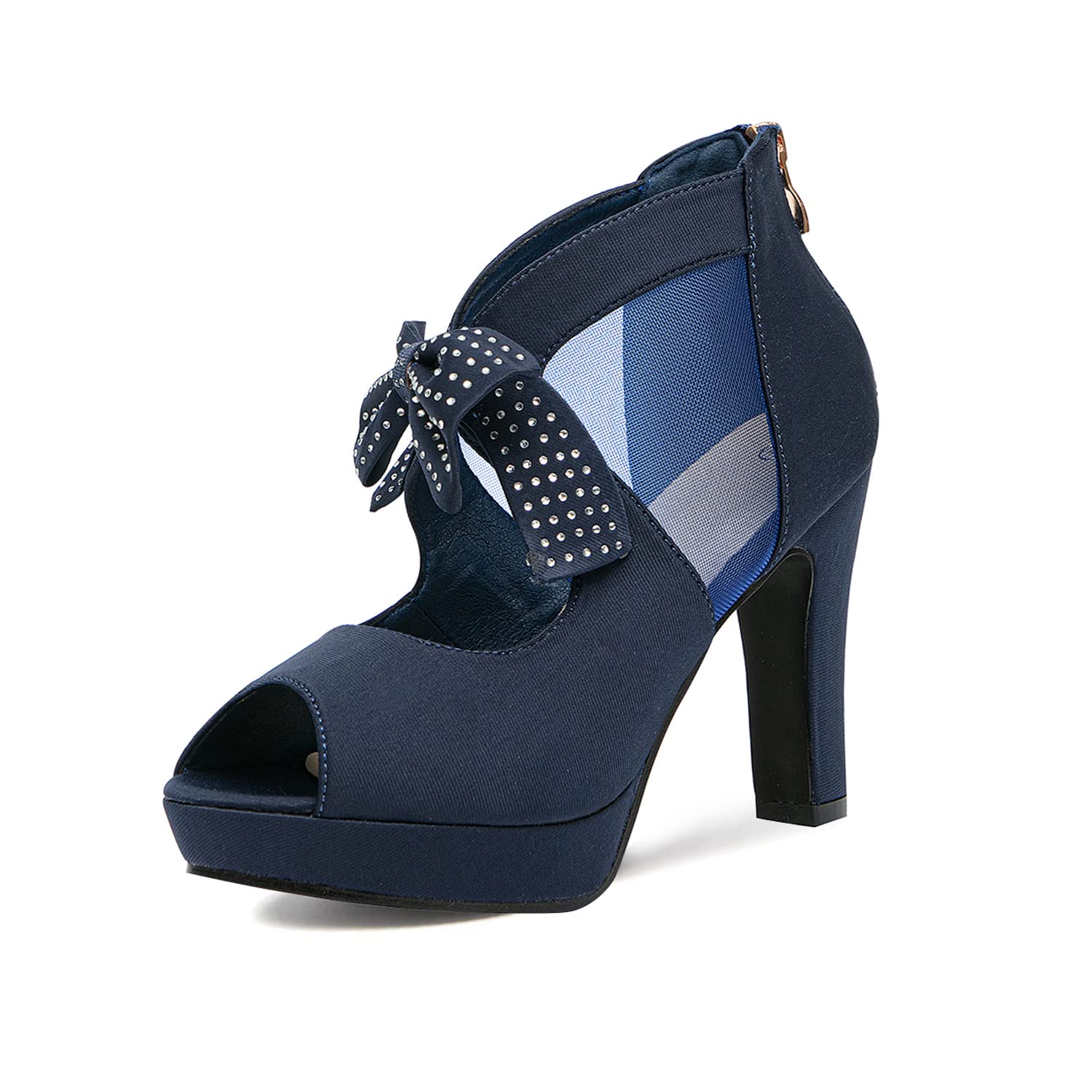 GATUXUS Open Toe Women Platform High Heel Shoes Bows Strappy Sandals
