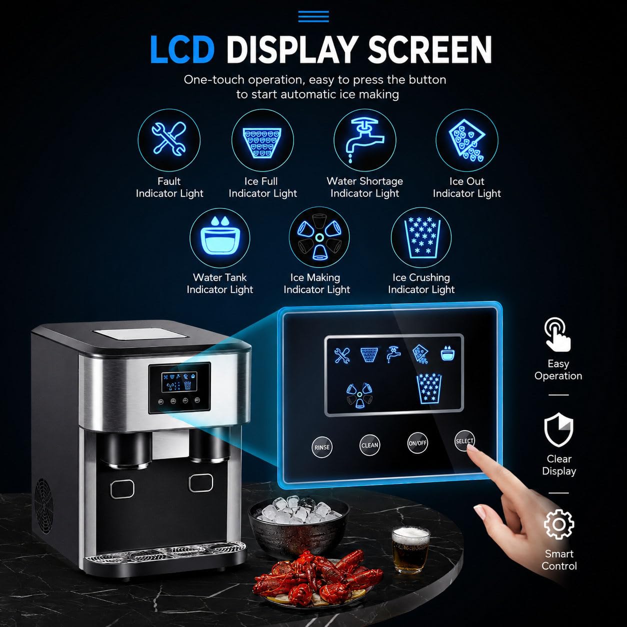 Máquina de hielo portátil para encimera, 40 libras/24 horas, rápida fabricación de hielo en 8 minutos, máquina compacta de cubitos de hielo con hielo triturado y agua fría para cocina, bar, fiesta