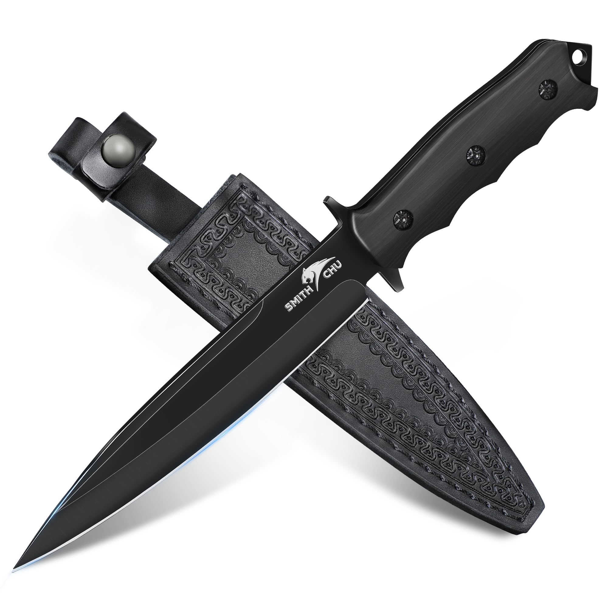 SMITH CHU Outdoor Survival Messer mit schwarzer Beschichtung | Robuste Klinge für Bushcraft, Camping und Outdoor-Einsätze