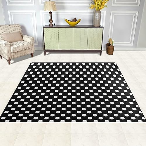 Miniatura 4 de ALAZA Alfombra de lunares blancos y negros para sala de estar, dormitorio, 7 x 5 pies