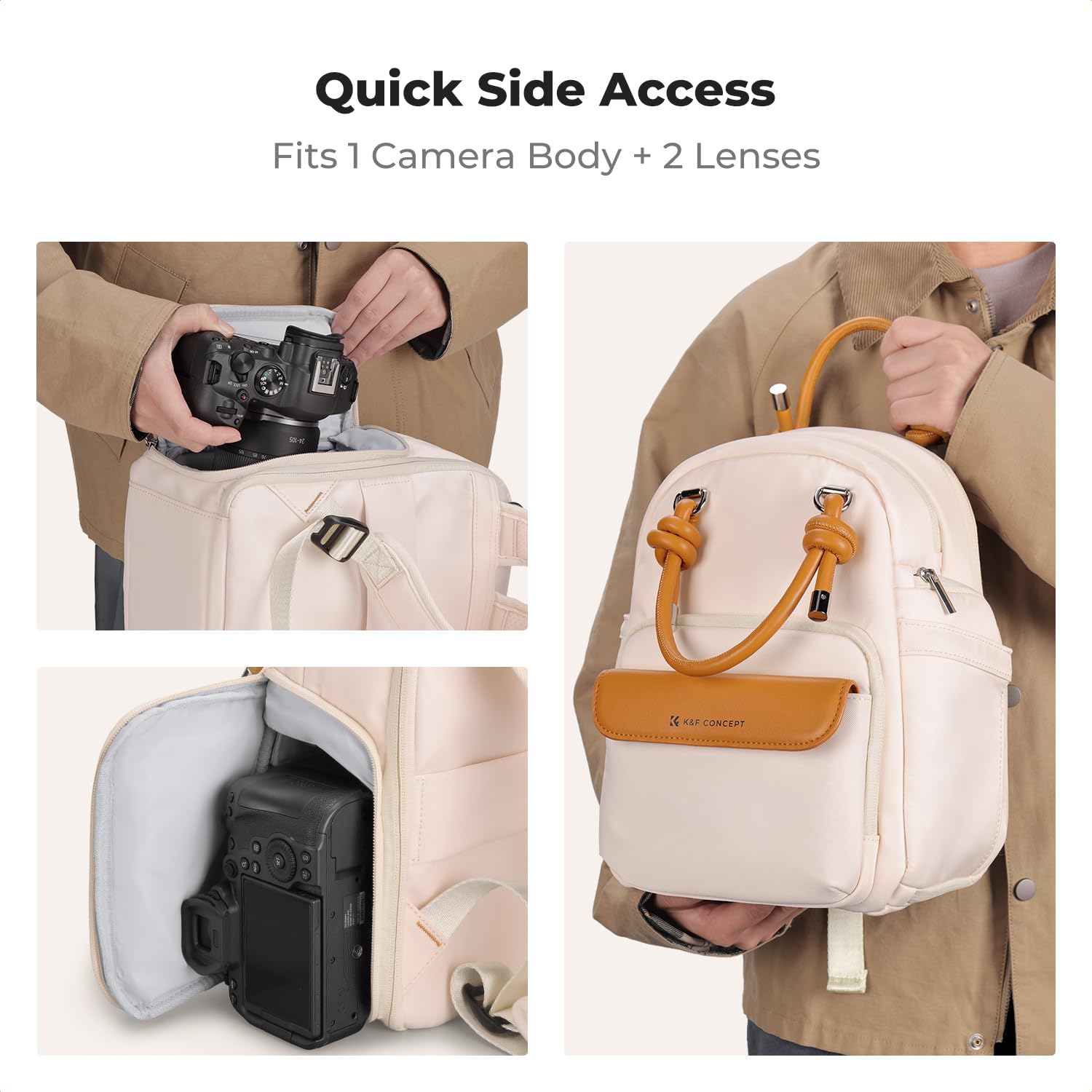 K&F CONCEPT Mochila para Cámara Compacta, Bolsa Pequeña para Fotógrafos DSLR/SLR, Mochila 2 en 1 Resistente al Agua con Compartimento para Tablet de 10.1"