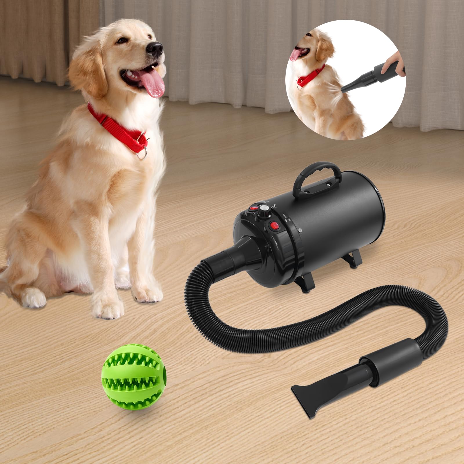 Hundefön Blower mit 4 Düsen - 2200W Profi Blower Hund, Leiser Hundepflege Trockner Gebläse für Hunde und Katzen (Schwarz)
